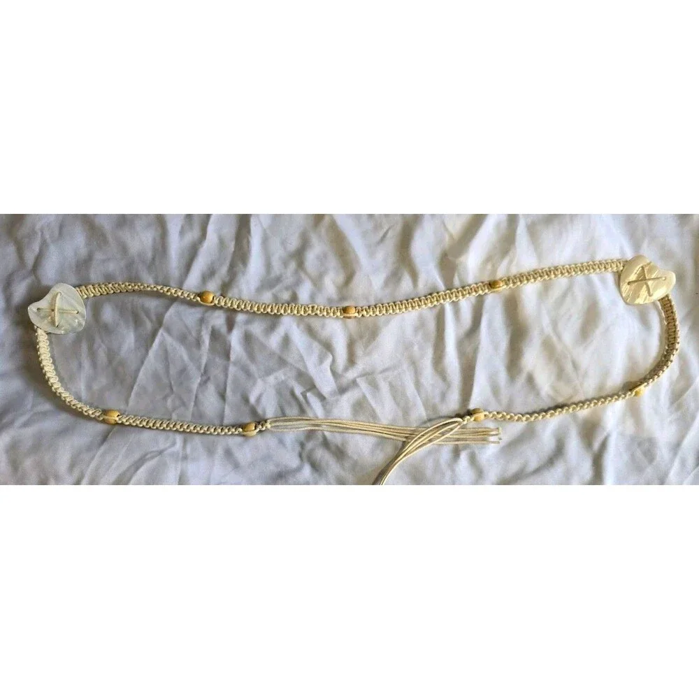 Vintage Macrame Waist Belt with Ivory Hearts